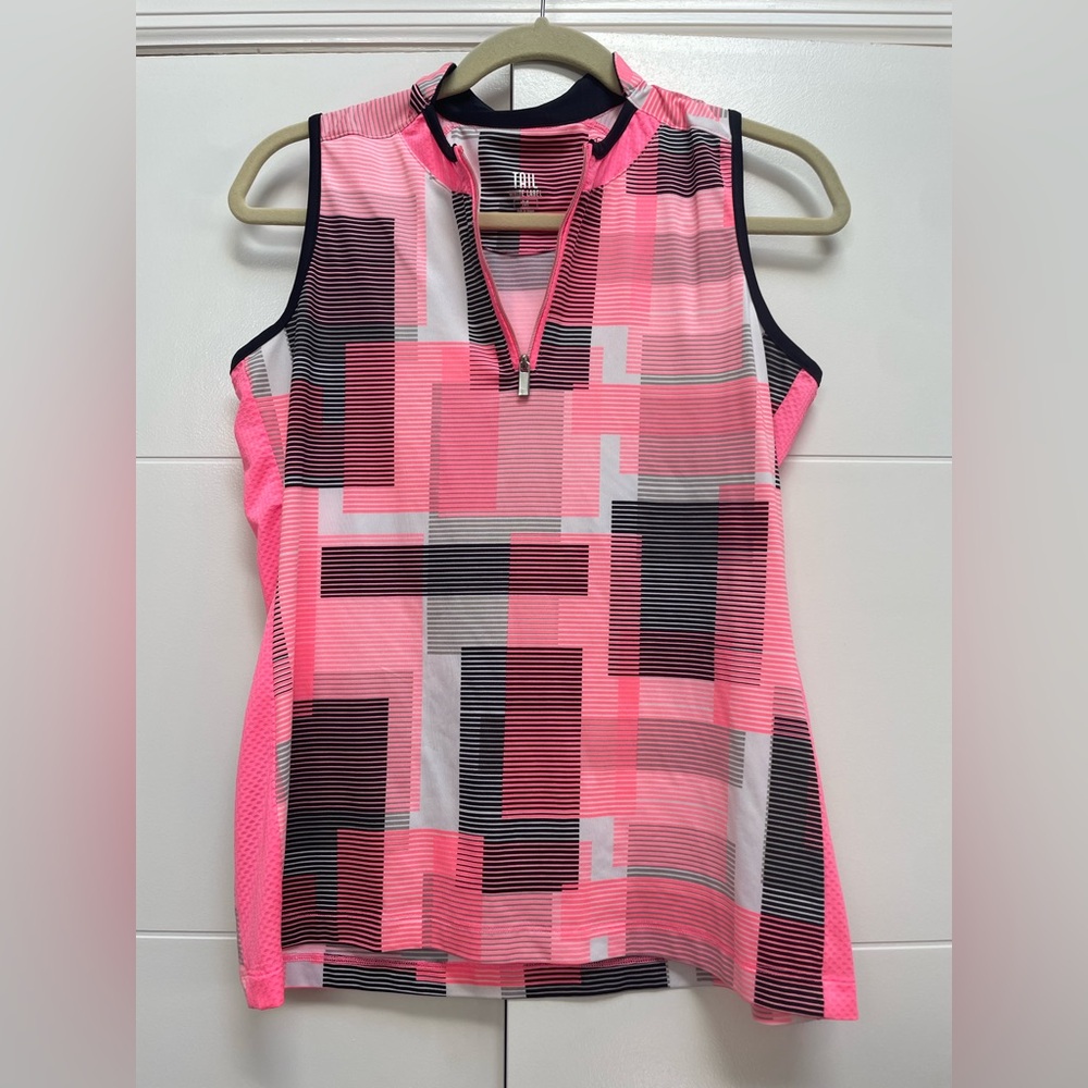 Tail Women's Pink and Black Geometric Golf Top Sz M Women’s Sleeveless